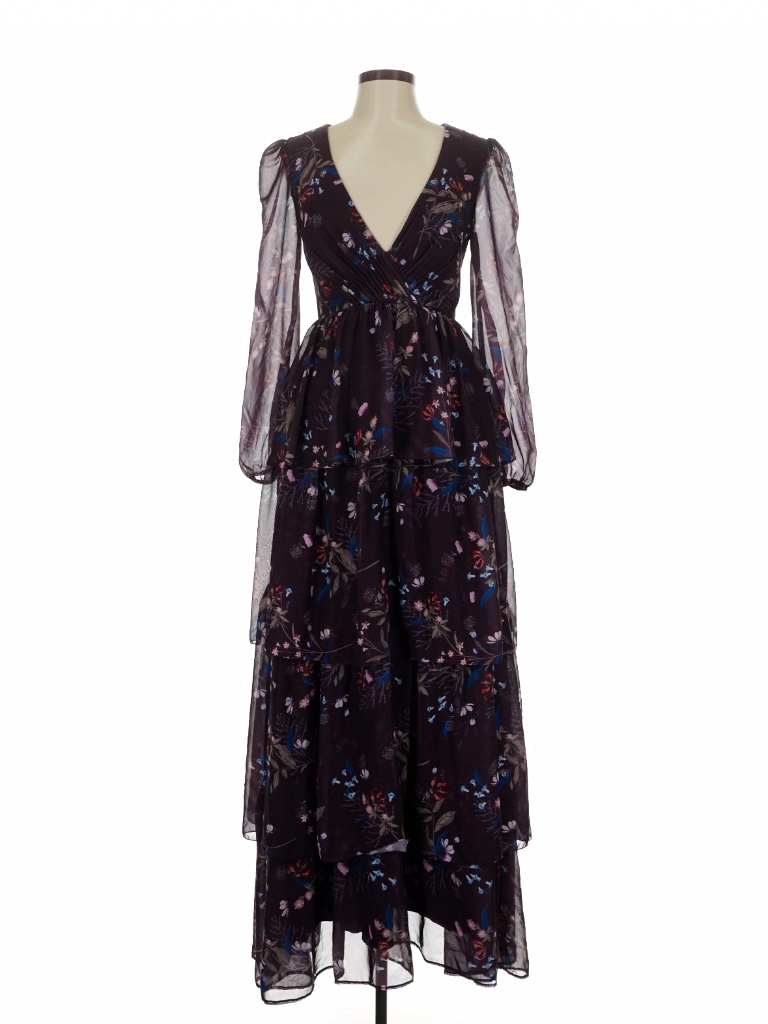 Ieena For Mac Duggal Floral Tiered Maxi Dress Sheer Sleeves Size 6 Nwot